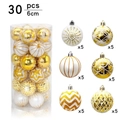 Set de 30 bolas de Navidad de 6cm oro y blanco con texturas variadas pintadas a mano - Dorado Blanco