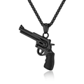 Men's hip-hop black matte revolver pendant necklace with stainless steel box chain - Black + 3mm*60cm Chain