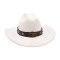 White wool felt cowboy hat with turquoise studded leather band and buffalo buckle - One Size / White