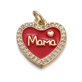 Golden heart necklace pendant with red enamel, crystal border and Mama engraving - CX145-6 Gold Red Enamel Mama Heart