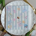 Blue striped napkin with cartoon cats and heart candy print in a white plate - Cat & Dessert (1107)
