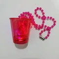 Glow-in-the-dark red plastic party cup with pink beaded chain for festive events - Transparent Rose Red LED Glow Cup
