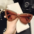 Brown cat-eye sunglasses with reddish-brown lenses and a white leather pouch - Pumpkin Red