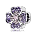 925 sterling silver four-leaf clover charm with pink and purple zircon pave for bracelets - PC0026 Pink Purple Clover Style
