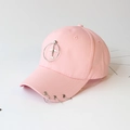 Pink cotton baseball cap with silver metal rings and airplane pendant detail - S Kids (48CM-52CM) / Airplane / Pink