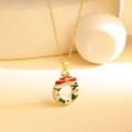 Golden Christmas wreath necklace with white enamel, red bow and colorful zircon details - Christmas Wreath / Gold