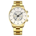 Classic gold stainless steel business watch for men with white dial and three sub-dials - White Dial Gold Band (Flat End)