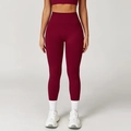 Leggings yoga a vita alta senza cuciture color rosso vino per fitness e corsa donna - S / Rosso Ciliegia