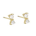 Golden titanium steel stud earrings with heart-shaped cubic zirconia butterfly design - Gold Bowknot