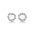 Elegantes pendientes redondos de plata S925 con esmalte blanco y circonitas brillantes - Redondo textura nácar con circonitas
