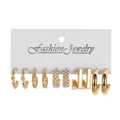 6-piece set of gold-toned geometric hoop earrings with pearls on display card - 6 Pairs Set / Gold