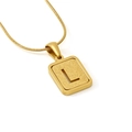 Gold letter L pendant necklace with square plate on sleek snake chain - Letter L