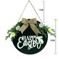 30cm Easter welcome wreath with black wooden sign, bunny silhouette and daisy bow decor - 30CM Deep Blue Happy Easter Bunny Sign