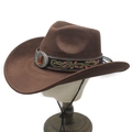 Cappello da cowboy marrone scamosciato con ricamo etnico e dettaglio in ambra - M (56-58cm) / Marrone