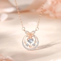 Elegant rose gold S925 sterling silver butterfly and round wreath pendant necklace - Rose Gold Color (DY806)