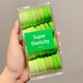 Pack of gradient green high elasticity hair ties in a clear rectangular storage box - Green Series 32 Pcs