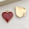 Golden heart charm pendant with red glitter enamel finish for DIY jewelry making - Red Glitter Heart Pendant (14326)