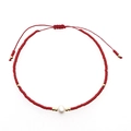 Adjustable red bohemian beaded bracelet with small gold beads and a white pearl accent - Red Rope/White Pearl/Red Seed Bead(BR0234)