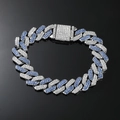 Macro view of Cuban link chain with silver and blue rhinestones on black background - 8 inch / Silver (Blue Rhinestone)