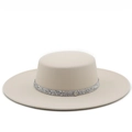 Elegant beige wool boater hat with silver sequin band and metal M logo detail - M(56-58cm) / Beige