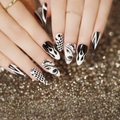 3D Halloween press-on nails featuring black and white flame and checkerboard patterns - JP1251