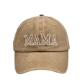 Washed khaki baseball cap featuring white MAMA embroidery in a vintage dad hat style - Adult Style(MAMA) / Khaki