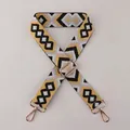 38mm adjustable jacquard bag strap with black, yellow, and grey geometric diamond patterns - Ethnic Jacquard 8 - Light Gold Buckle
