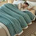 Thick teal faux fur blanket with white waffle textured border and plush double-sided design - Lake Green