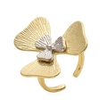 French luxury gold and silver butterfly flower ring with pearl petal open design - Clover Open Ring / Gold Clover