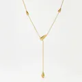 Minimalist gold-plated stainless steel Y-shaped necklace with polished water drop pendants - Gold (KD1820)