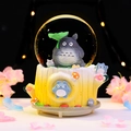 Totoro snow globe music box with tree stump base and colorful forest characters - 0287 Yellow Base / Medium 80# LED Light+Music