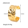 Golden stainless steel cuff bracelet with hammered texture and wide open design - Wide Hammered Open Style (JDB201425)