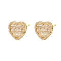 Orecchini a perno a cuore dorati con pavé di micro cristalli su sfondo bianco - Orecchini a Lobo in Zircone Bianco Placcato Oro 18K