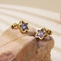 Puce d'oreille étoile dorée avec cristal violet sur fond de pierre naturelle - Boucles d'Oreilles Clous Étoile Violette (BD513-purple)