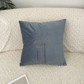 Grey-blue velvet square cushion cover with gold embroidered Love rewards the brave quote - Gray Blue