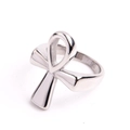 Polished silver stainless steel Ankh cross ring with a flat mirror finish surface - US 7 / Steel