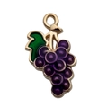 Cute purple grape alloy enamel pendant with green leaves and golden border for DIY jewelry - Grapes (10x17mm)