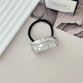 Minimalist black elastic hair tie with silver liquid metal irregular texture detail - Style N Silver