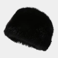 Close-up of black faux fur material on this winter warm bucket hat for women - M (56-58cm) / Black