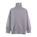 Solid greyish-purple turtleneck knit sweater with loose fit and ribbed cuff details - Light Gray