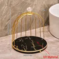 Birdcage gold vanity organizer with black marble base and crystal handle detail - Birdcage Single Tier - Black Gold UV Board
