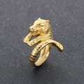 Punk style tiger head ring with polished gold finish and adjustable open band design - US 8 / Gold Color (KR111741-KJX)