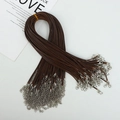 Macro view of brown waxed cotton necklace cords with silver lobster clasps and chains - 2.0mm/50cm / Coffee
