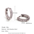 Polished silver titanium steel hoop earrings featuring small AAA cubic zirconia stones - 10mm / Silver