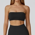Naadloze zwarte geribbelde sportbandeau-top gemaakt van zeer elastische stof - L / Premium Zwart