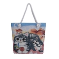 Ethnic double-sided embroidered canvas tote bag with cat and goldfish pattern - Cat and Fish