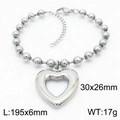 Pulsera de cuentas plateada con colgante de corazón hueco con dimensiones y peso - Pulsera Color Acero (KB167275-Z)