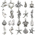 Set of 20 silver antique ocean charms including seahorse, turtle, and starfish for jewelry - Mixed 20pcs Antique Silver Ocean Series