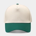 Close-up of a two-tone baseball cap with beige crown and forest green visor - Beige/Dark Green