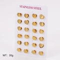 Set di 12 paia di orecchini a lobo a cuore in oro opaco su scheda, in acciaio inox - Medio (10*9,5mm)